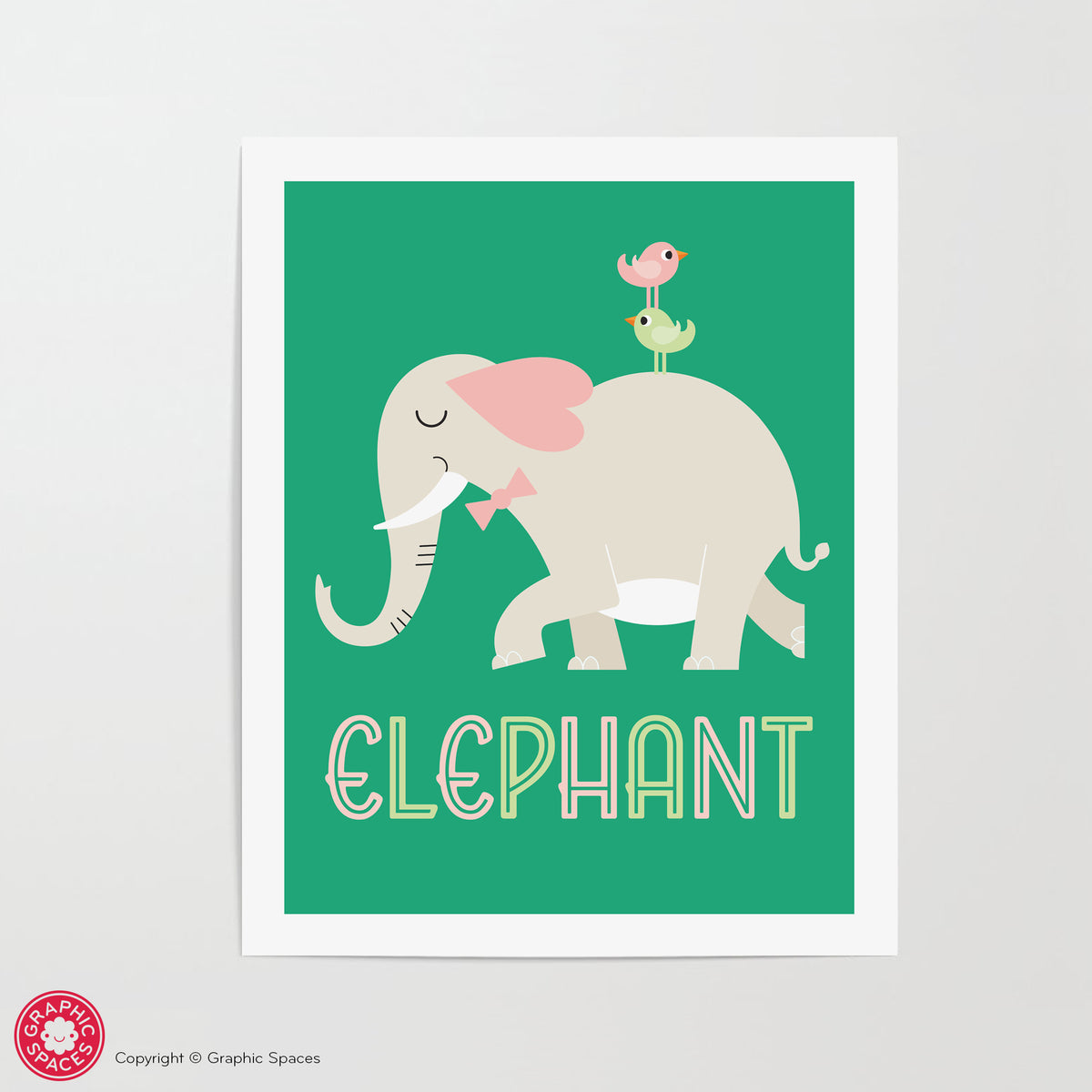 Elephant nursery art print.