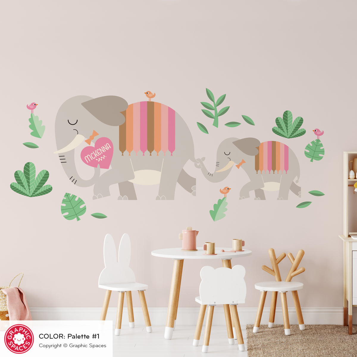 Wall Decal - Elephant Mommy &amp; Baby (Personalized)