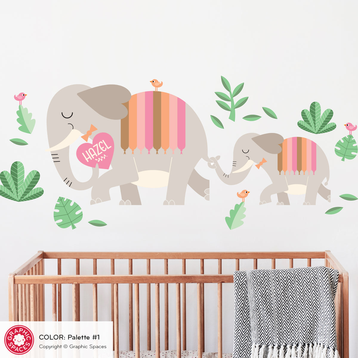 Elephant Personalized Fabric Wall Decal - Mommy &amp; Baby