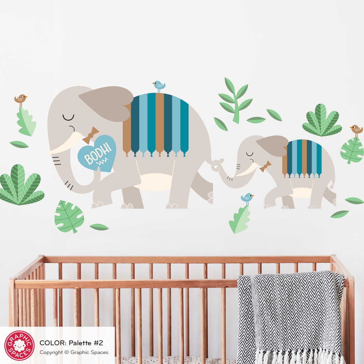 Wall Decal - Elephant Mommy &amp; Baby (Personalized)