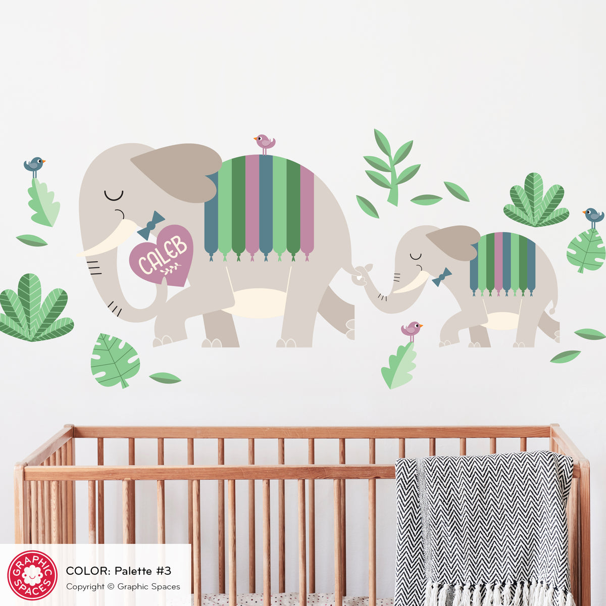 Wall Decal - Elephant Mommy &amp; Baby (Personalized)