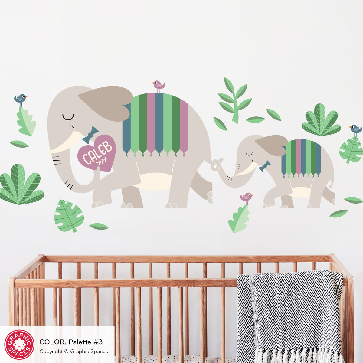 Elephant Personalized Fabric Wall Decal - Mommy &amp; Baby