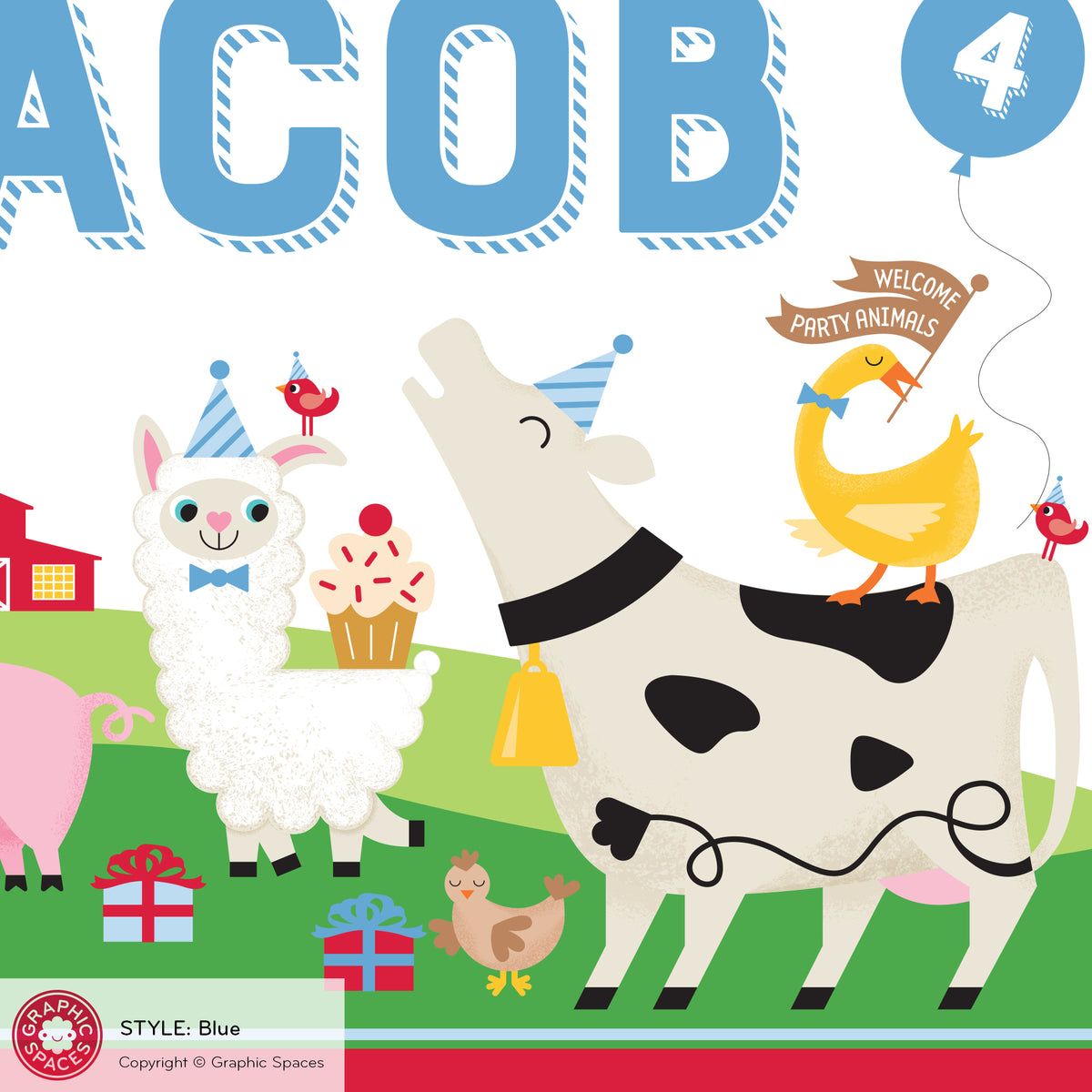Farm Birthday Party Banner, Personalized - BLUE