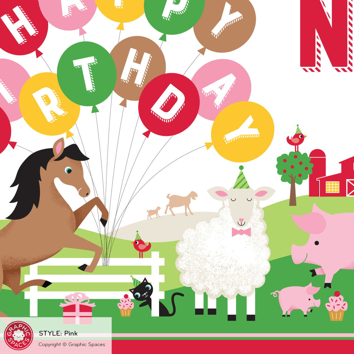 Farm Birthday Banner, Personalized Party Animal - PINK