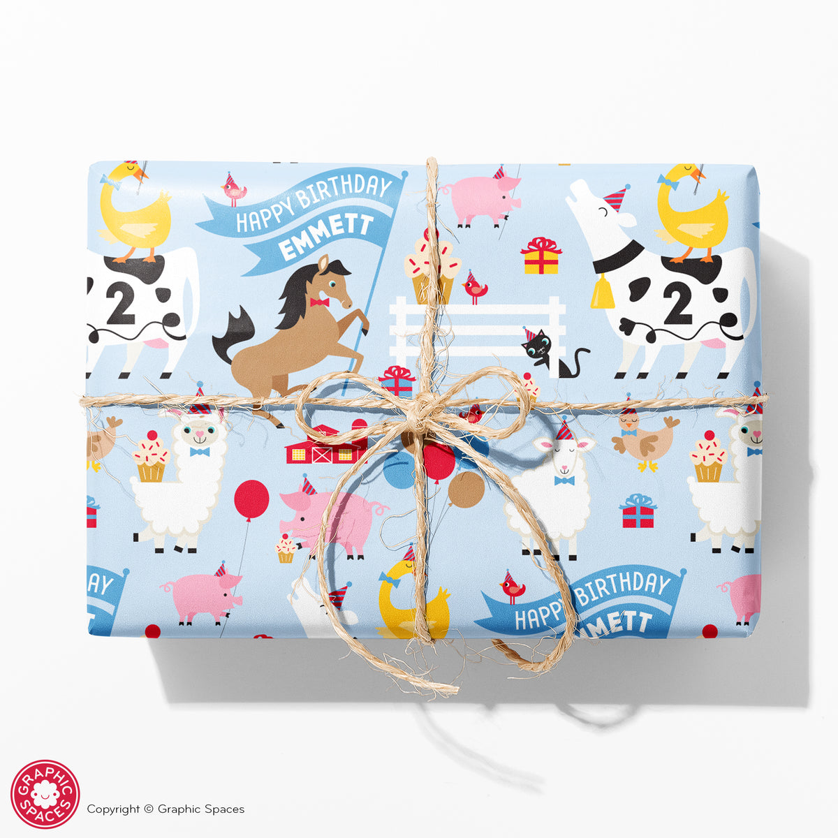 Farm Party Animal Birthday Personalized Wrapping Paper - BLUE