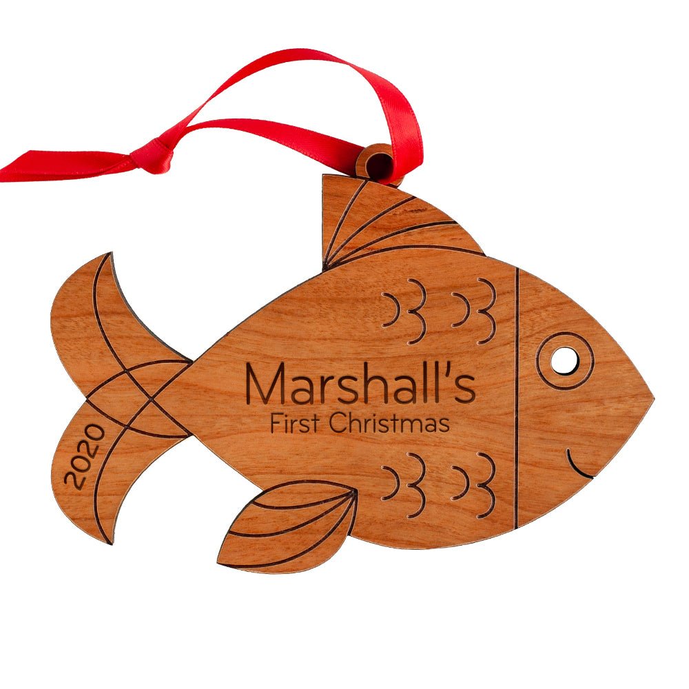 Kids Christmas Ornament - Fish (Personalized, Wood) Light Maple - Graphic Spaces