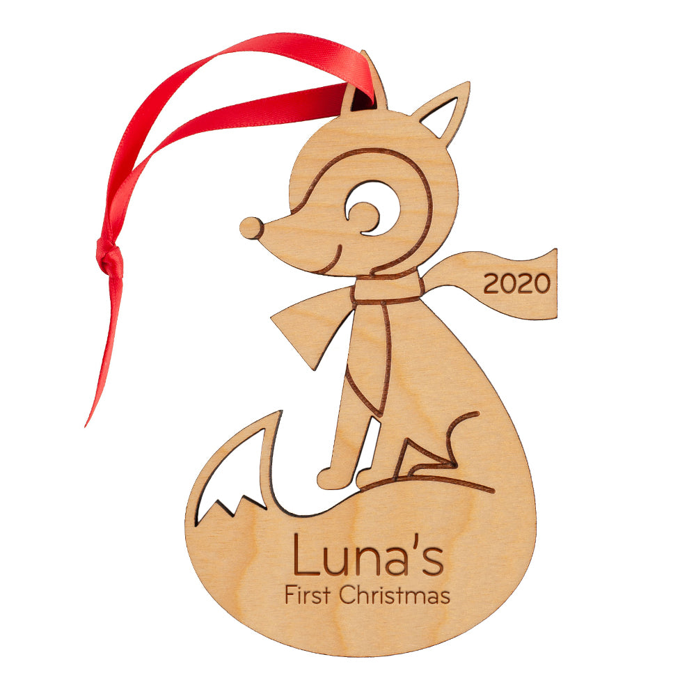 Christmas Ornament - Wood Fox (personalized)