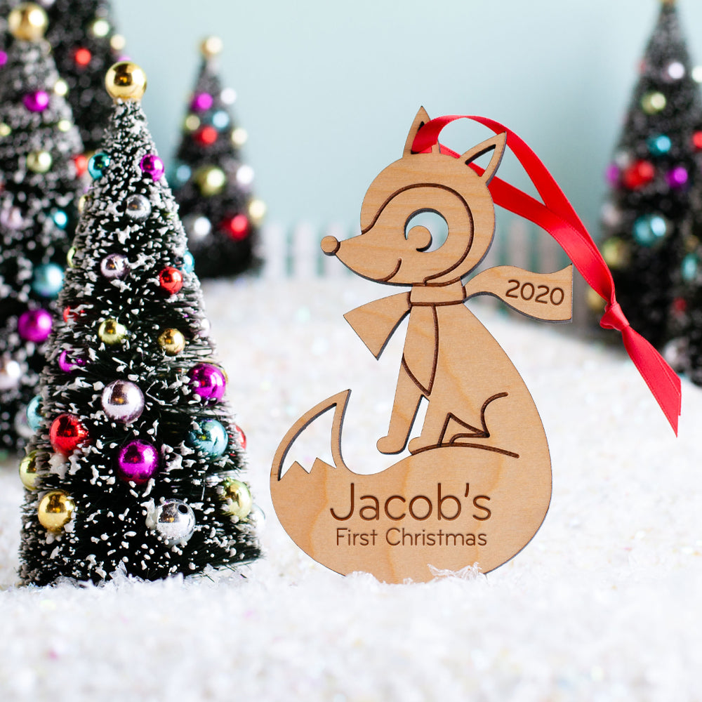Christmas Ornament - Wood Fox (personalized)