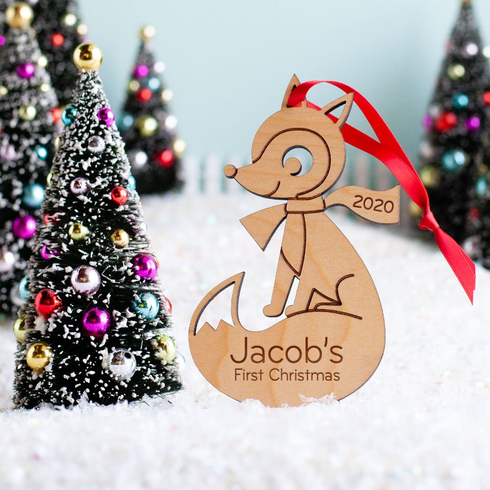 Baby's First Christmas Ornament - Fox (Personalized, Wood) Maple - Graphic Spaces