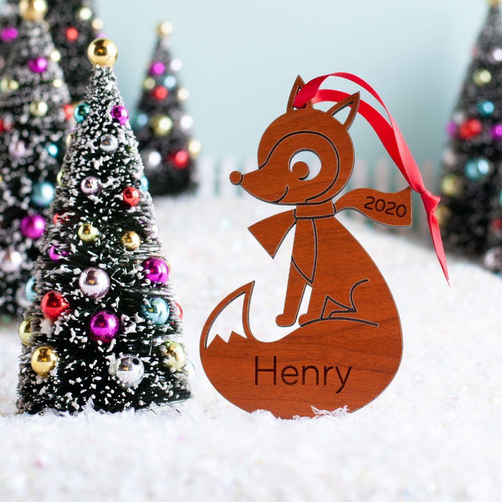 Christmas Ornament - Wood Fox (personalized)