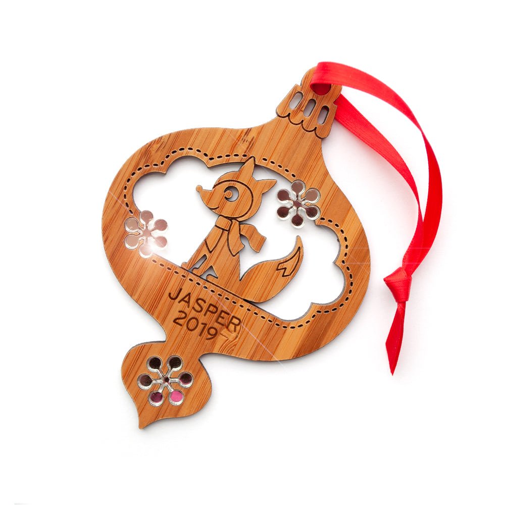Baby's First Christmas Ornament - Fox (Personalized, Bamboo) - Graphic Spaces