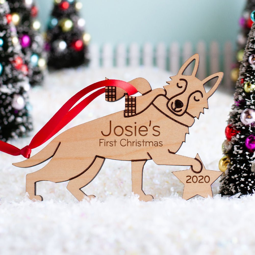 Puppy's First Christmas Ornament - German Shepherd (Personalized, Wood) Light Maple - Graphic Spaces