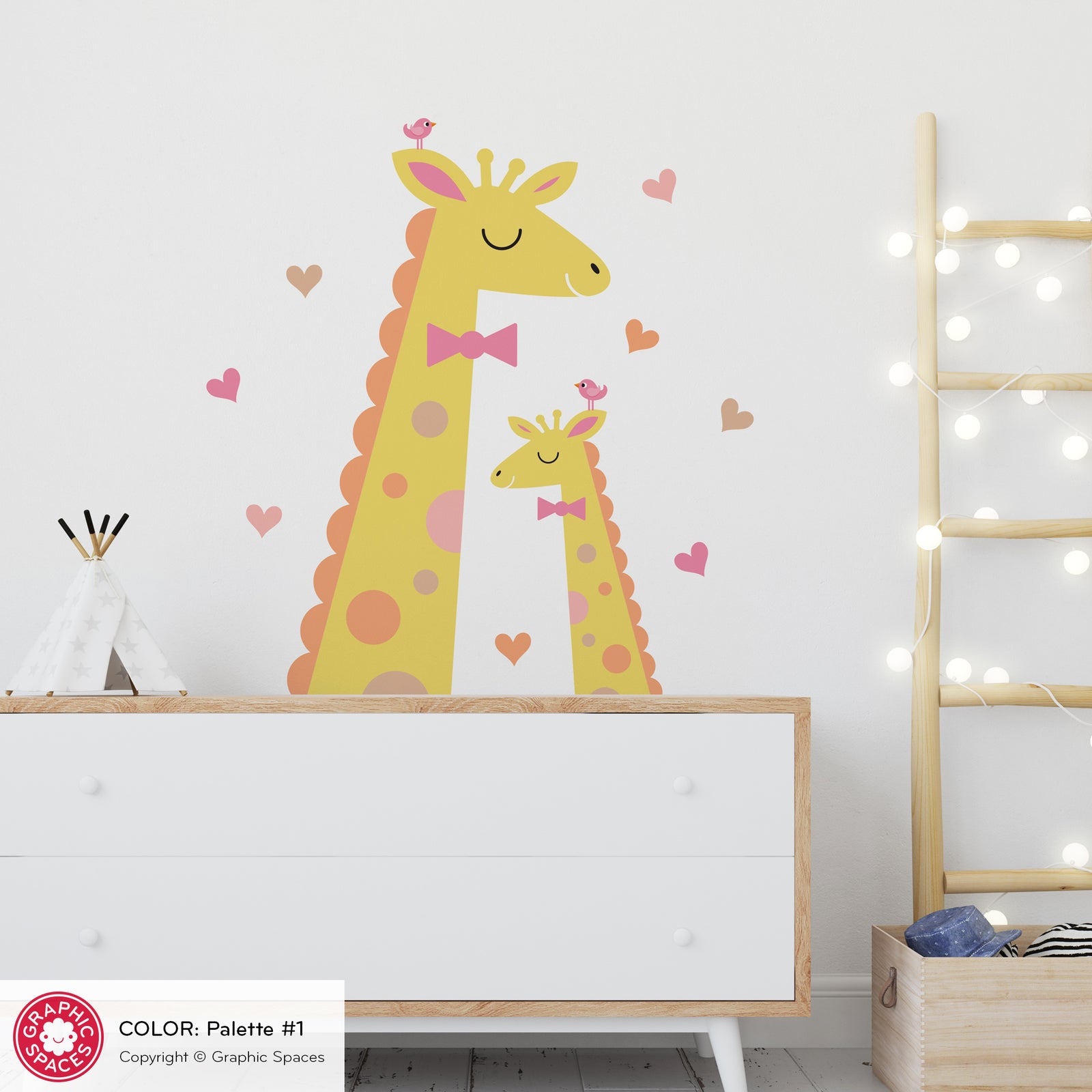 Kids Wall Decal - Giraffe Heads Mommy & Baby (Palette 1) - Graphic Spaces