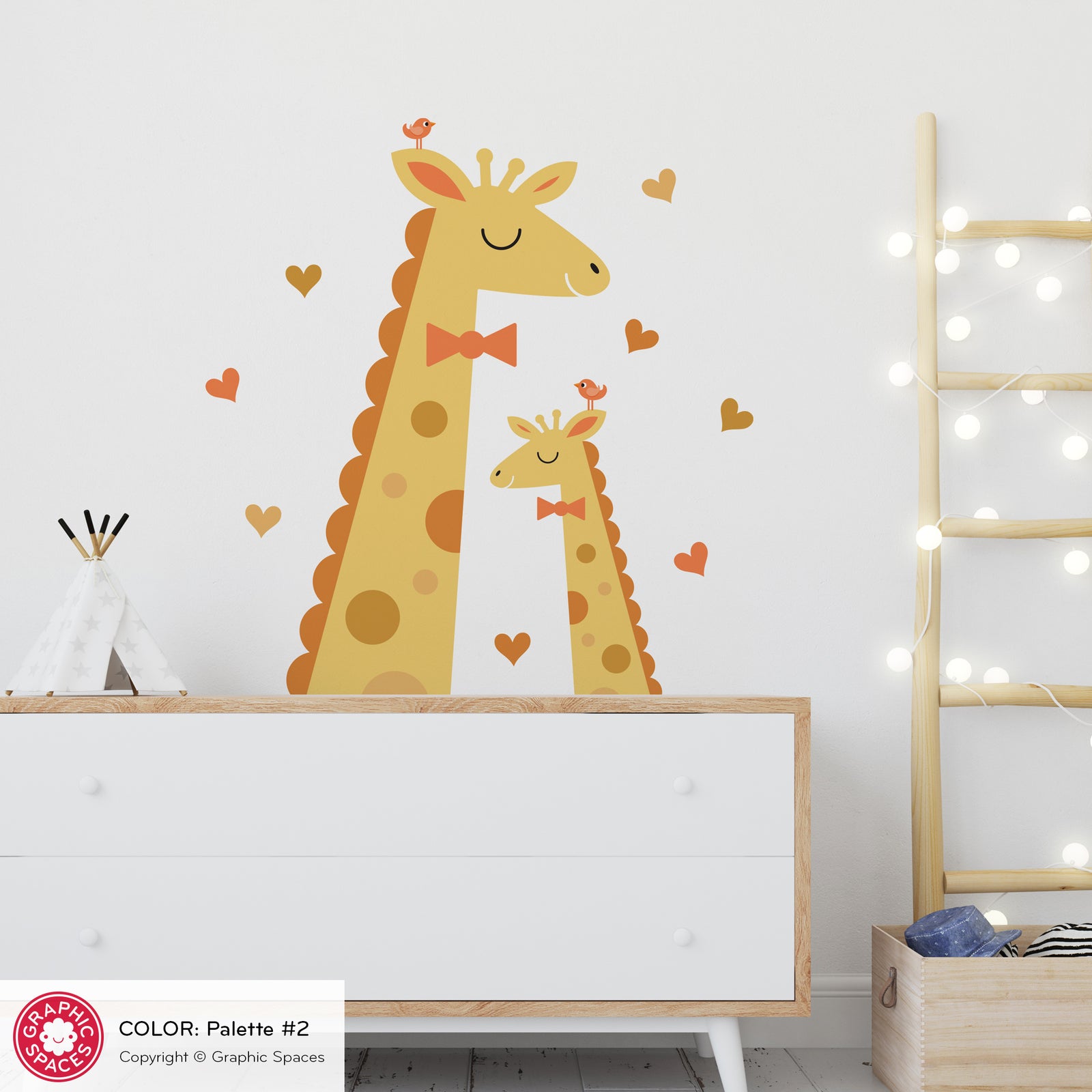 Kids Wall Decal - Giraffe Heads Mommy & Baby (Palette 1) - Graphic Spaces