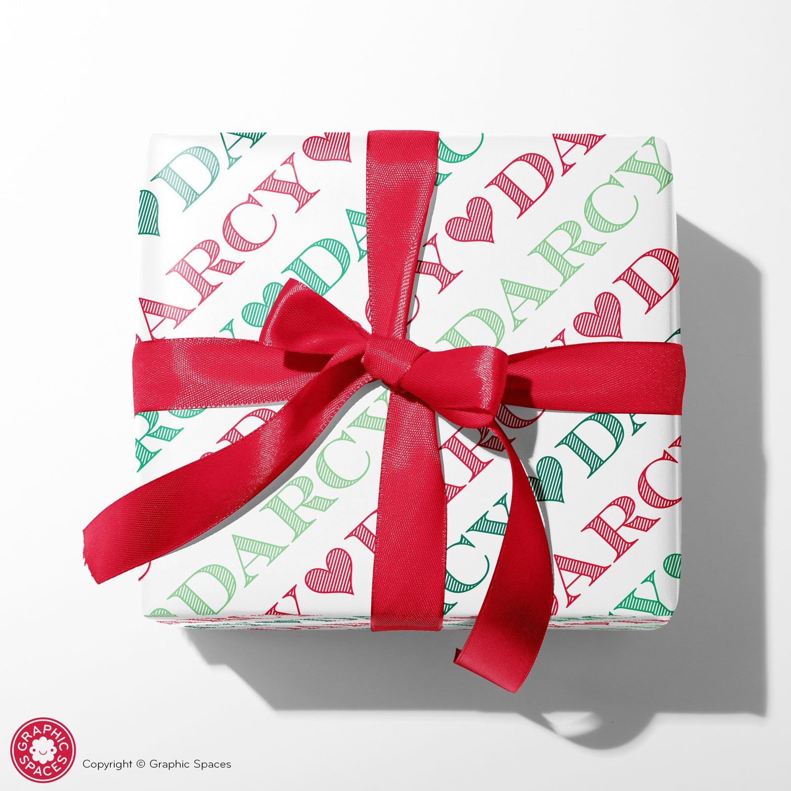 Name Wrapping Paper - Christmas Heart (Personalized) - Graphic Spaces