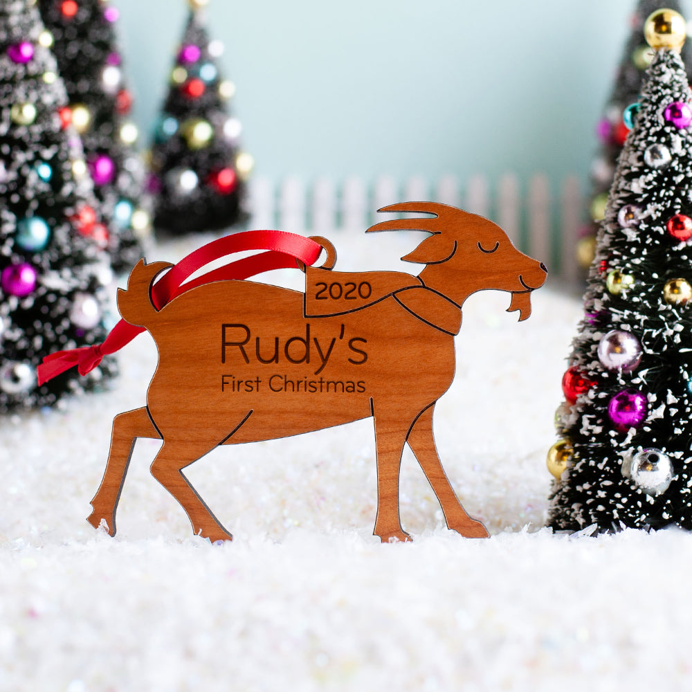 Christmas Ornament - Wood Goat (Personalized)
