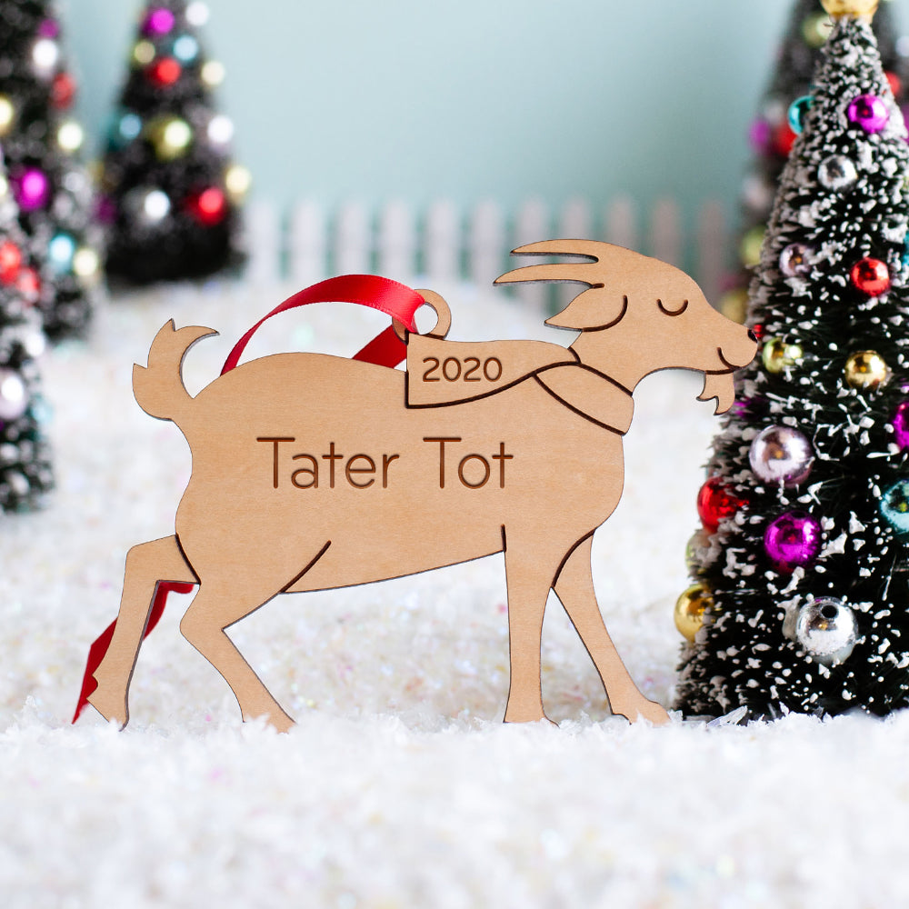 Christmas Ornament - Wood Goat (Personalized)