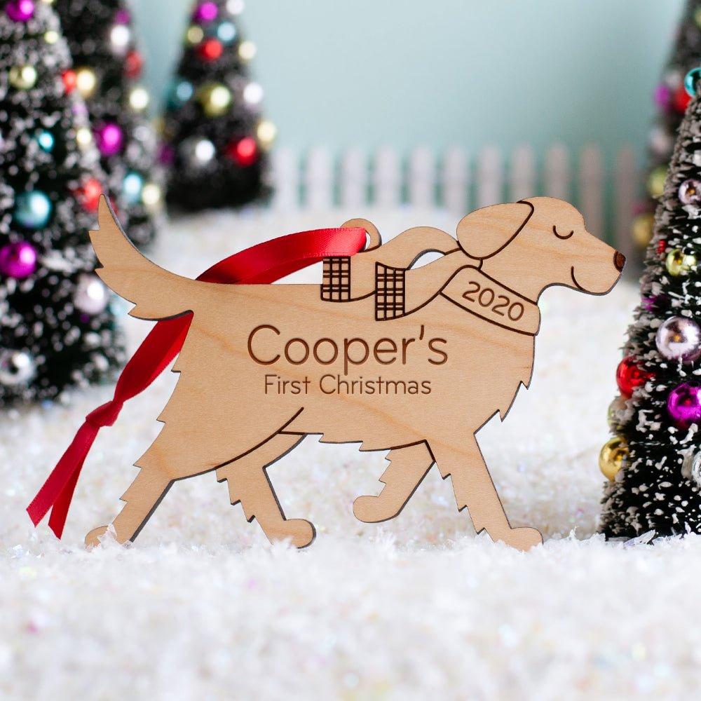 Dog Christmas Ornament - Golden Retriever (Personalized, Wood) - Dark Cherry - Graphic Spaces