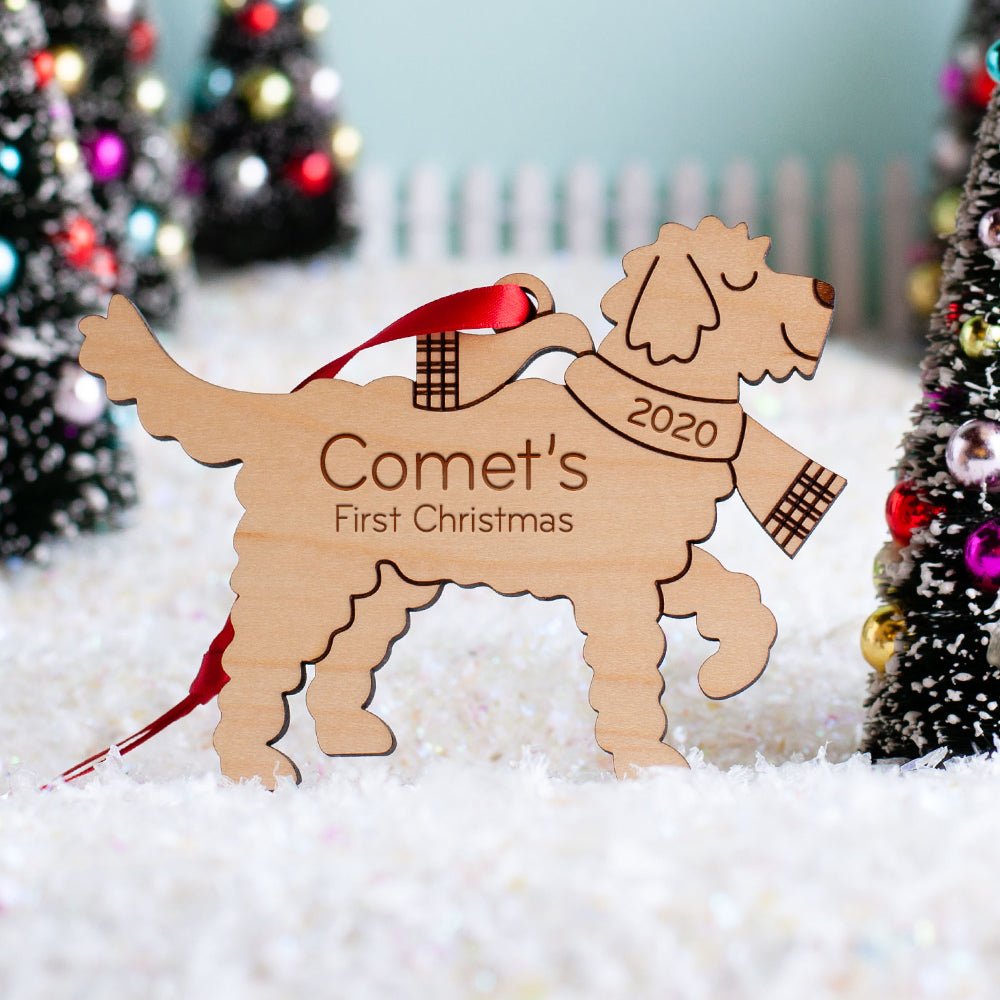 Dog Christmas Ornament - Goldendoodle (Personalized, Wood) Dark Cherry - Graphic Spaces