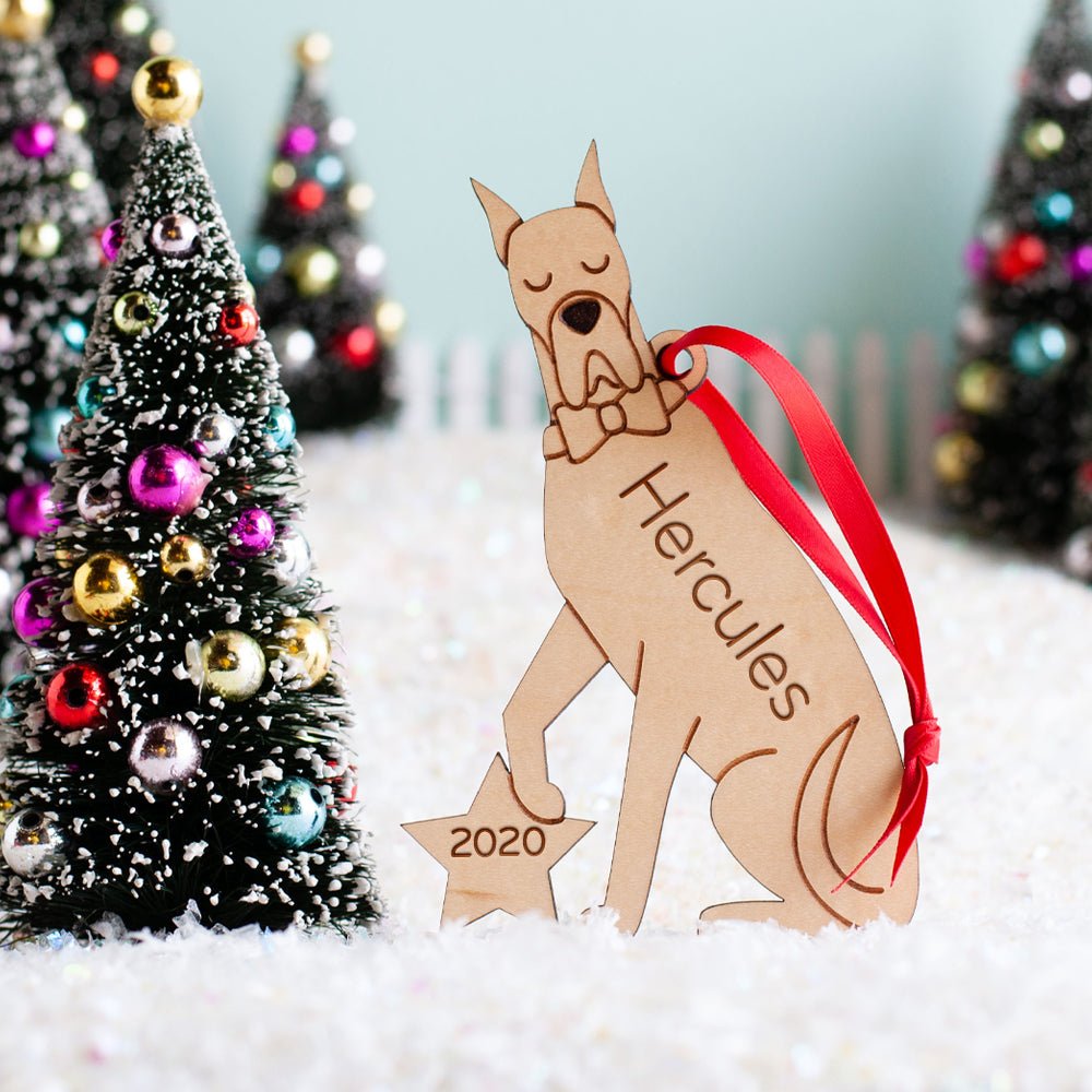 Dog Christmas Ornament - Great Dane (Personalized, Wood) - Light Maple - Graphic Spaces