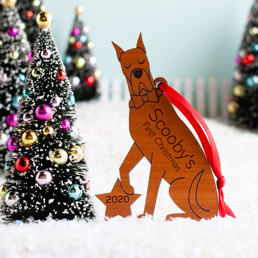 Dog Christmas Ornament - Great Dane (Personalized, Wood) - Light Maple - Graphic Spaces