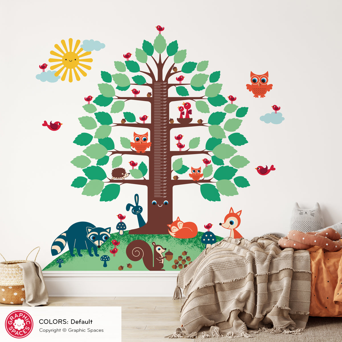 Happy Tree Growth Chart Fabric Wall Decal