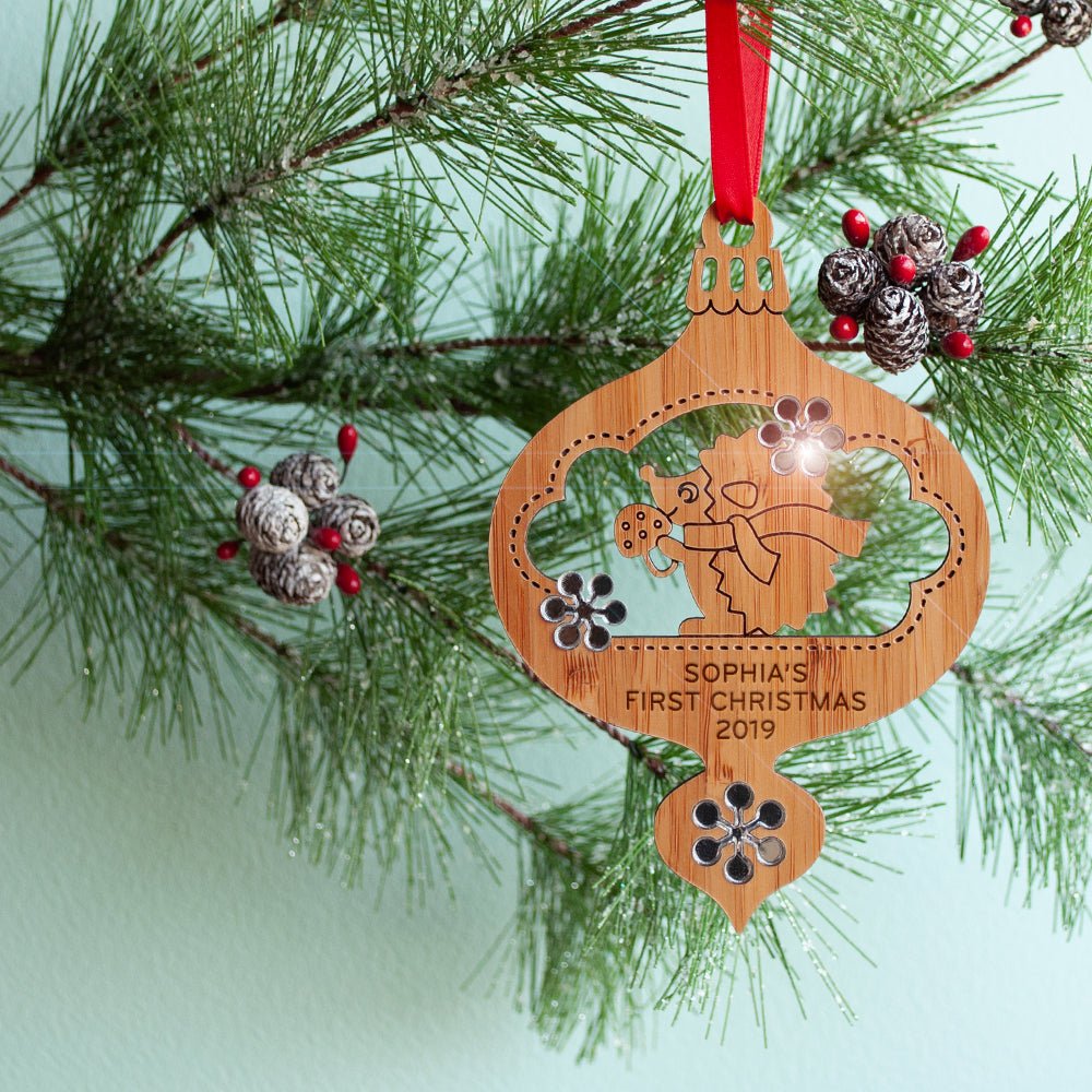 Baby's First Christmas Ornament - Hedgehog (Personalized, Bamboo) - Graphic Spaces