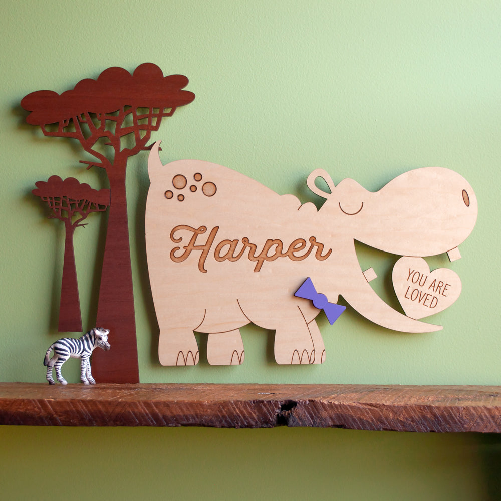 Hippo Wooden Room Sign