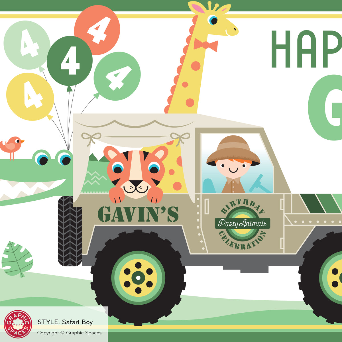 Safari Jeep Boy Birthday Party Banner, Personalized