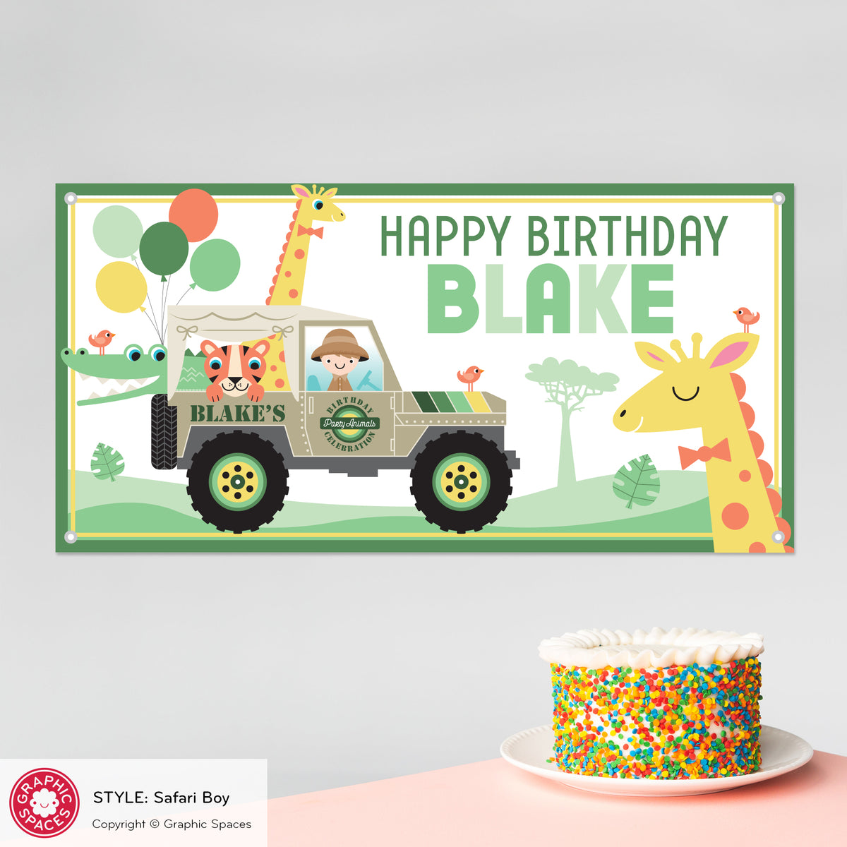 Safari Jeep Boy Birthday Party Banner, Personalized