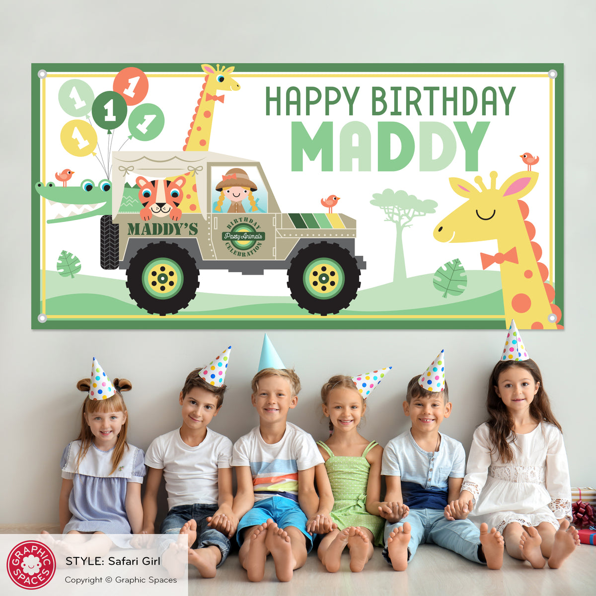 Safari Jeep Girl Birthday Party Banner, Personalized