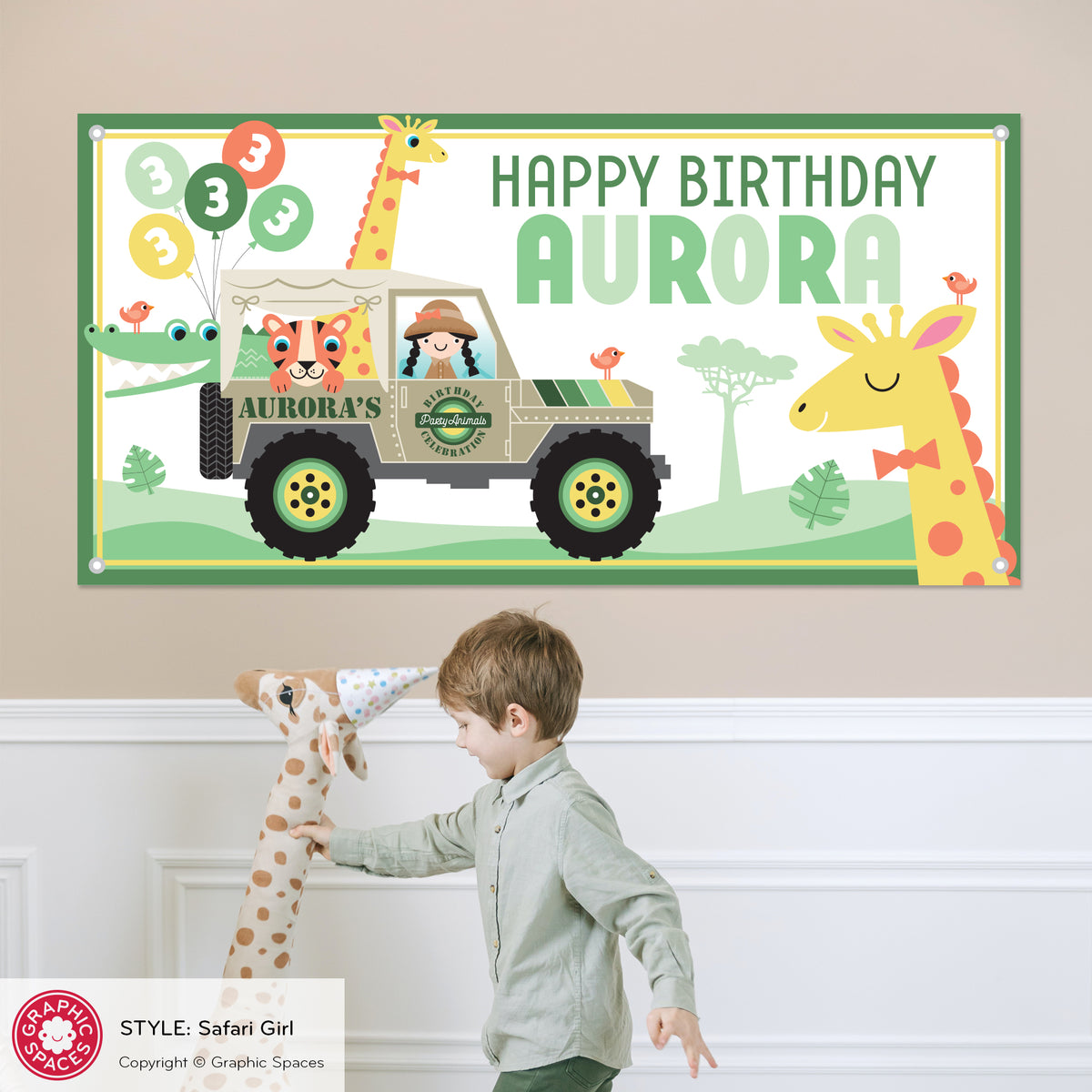 Safari Jeep Girl Birthday Party Banner, Personalized