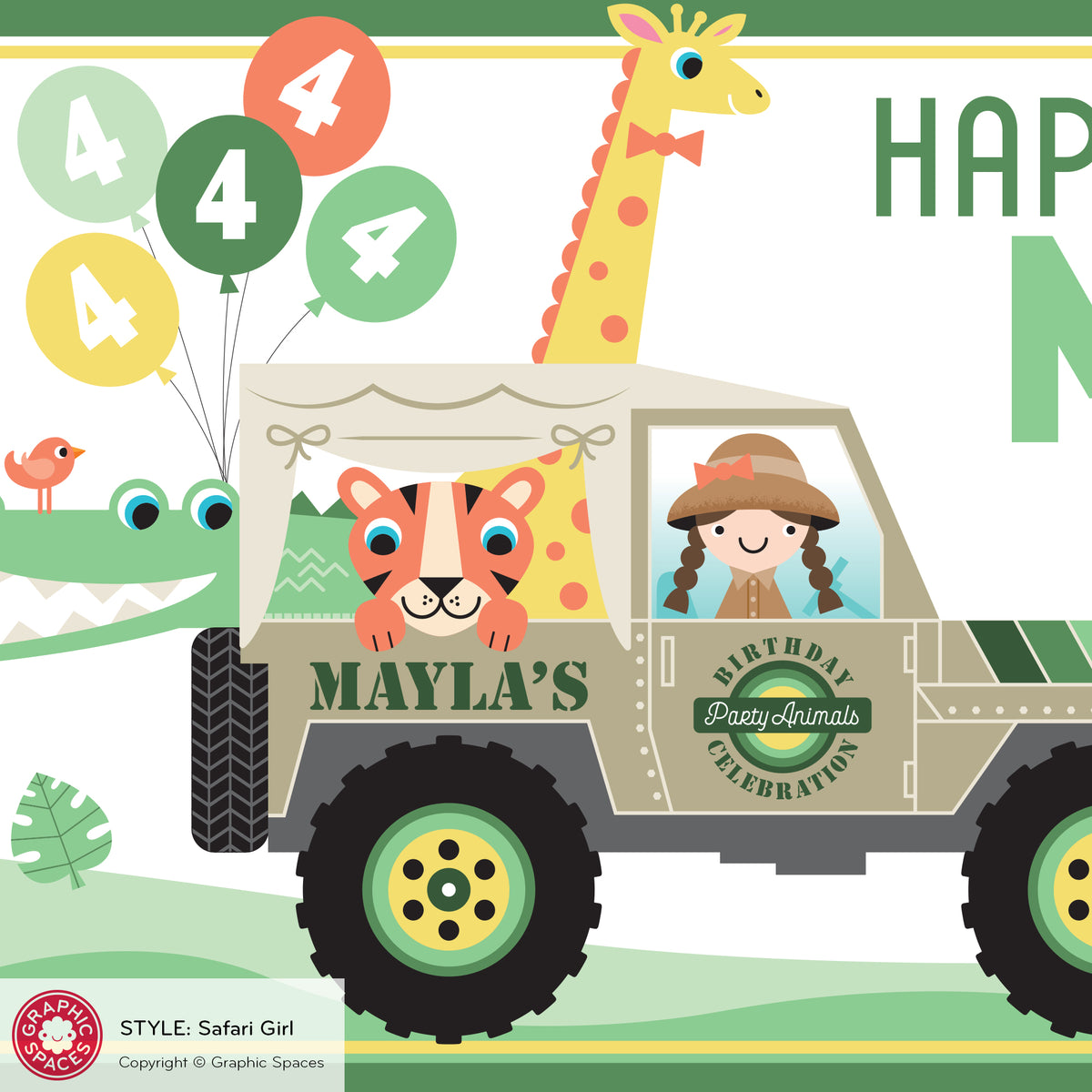 Safari Jeep Girl Birthday Party Banner, Personalized