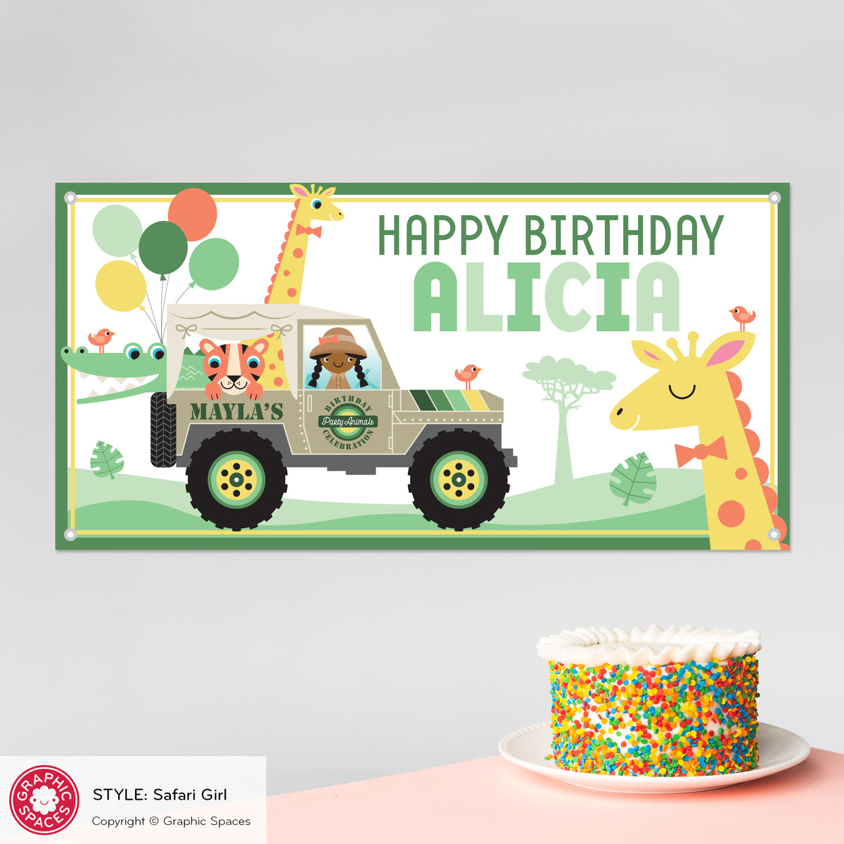 Safari Jeep Girl Birthday Party Banner, Personalized