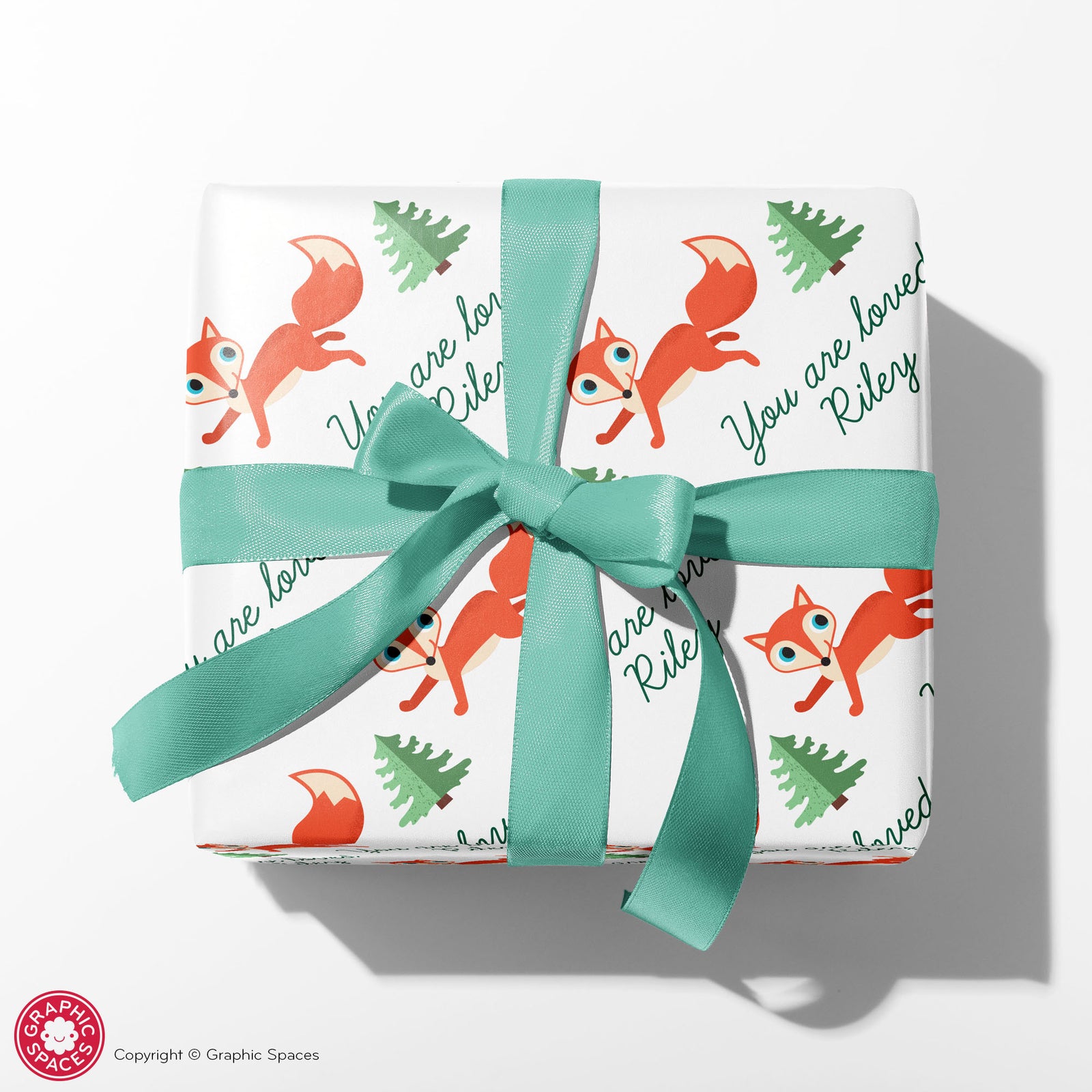 Kids Wrapping Paper - Fox Run (Personalized, Green) - Graphic Spaces