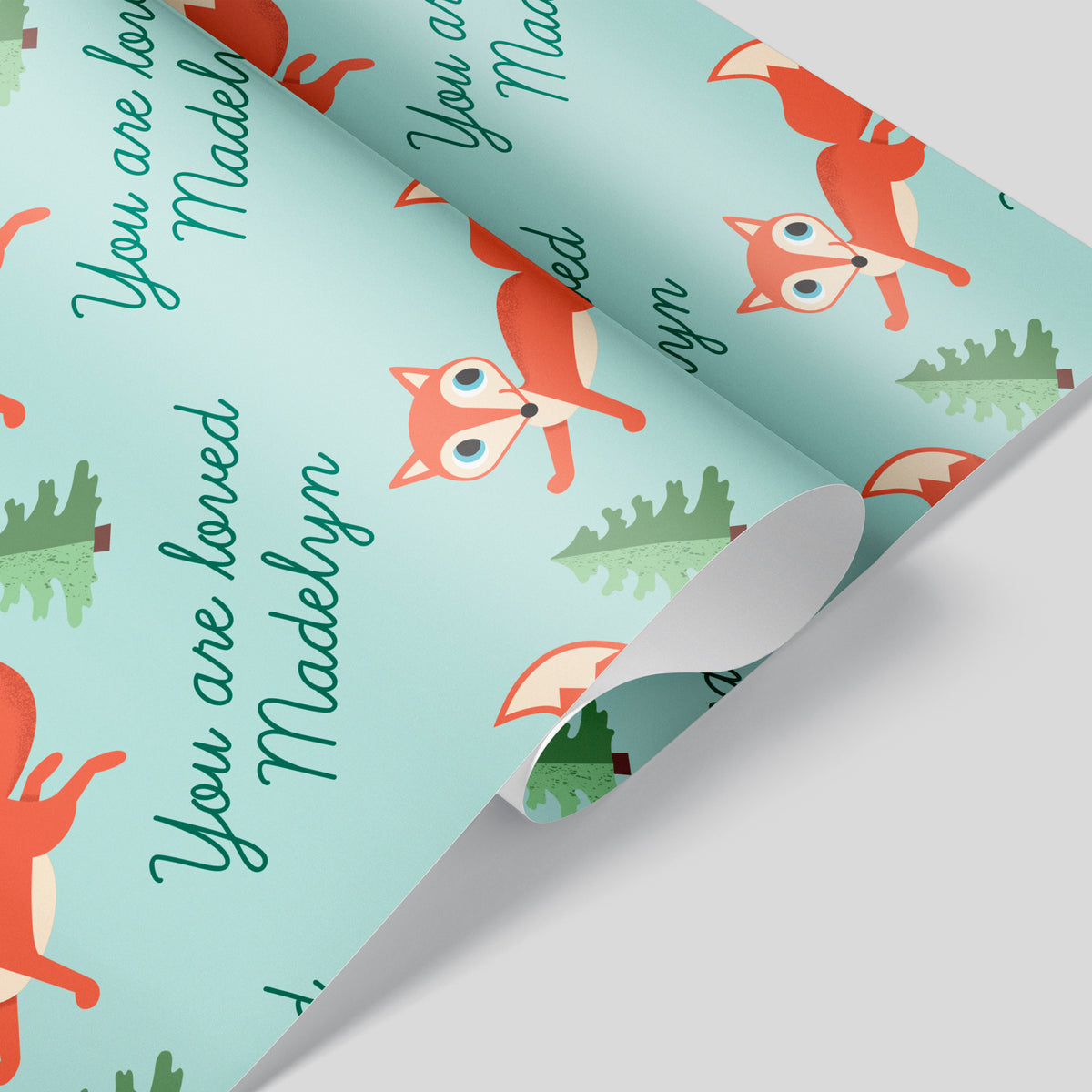 Fox Personalized Gift Wrapping Paper - GREEN