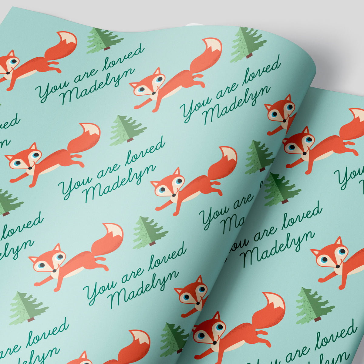 Fox Personalized Gift Wrapping Paper - GREEN