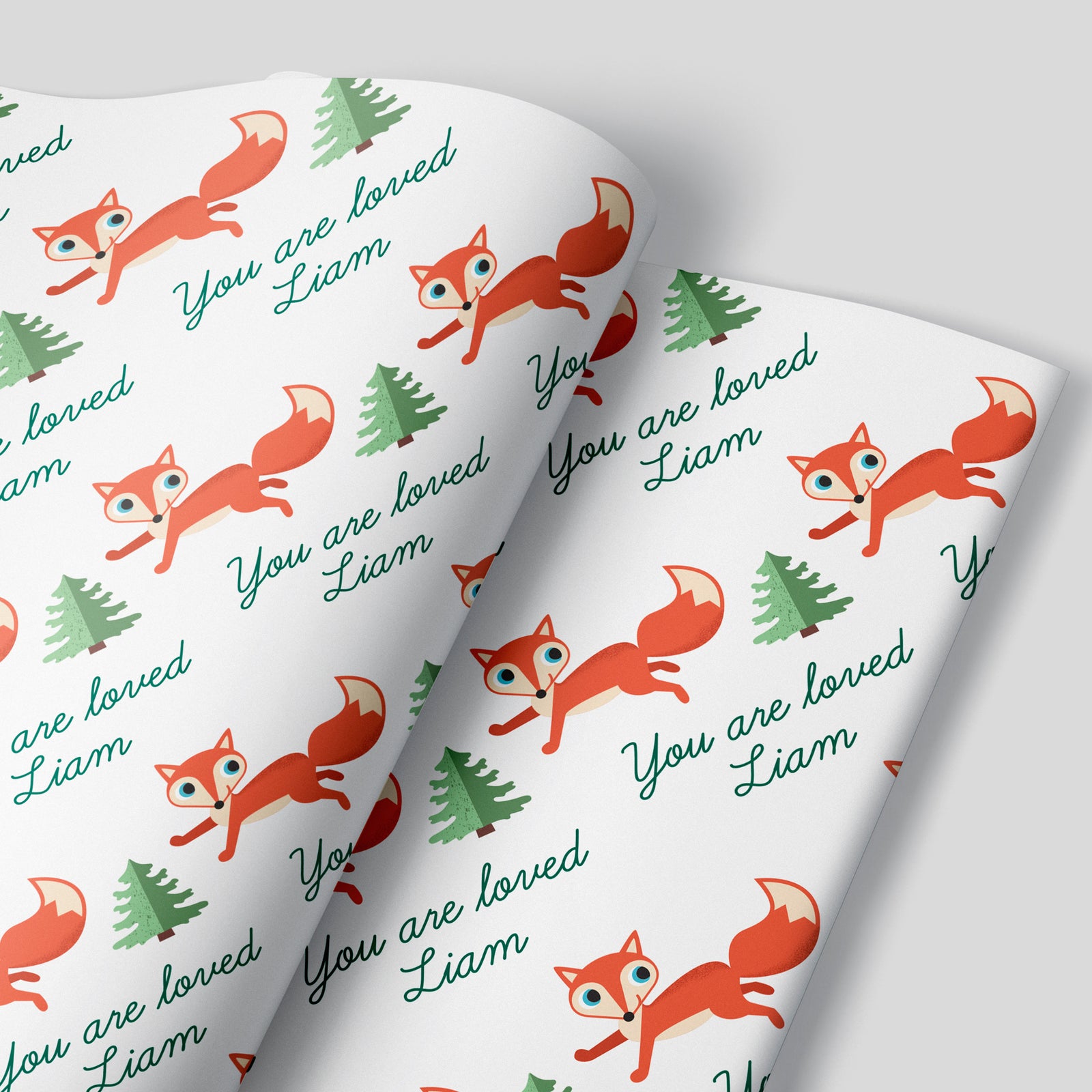 Kids Wrapping Paper - Fox Run (Personalized, Green) - Graphic Spaces