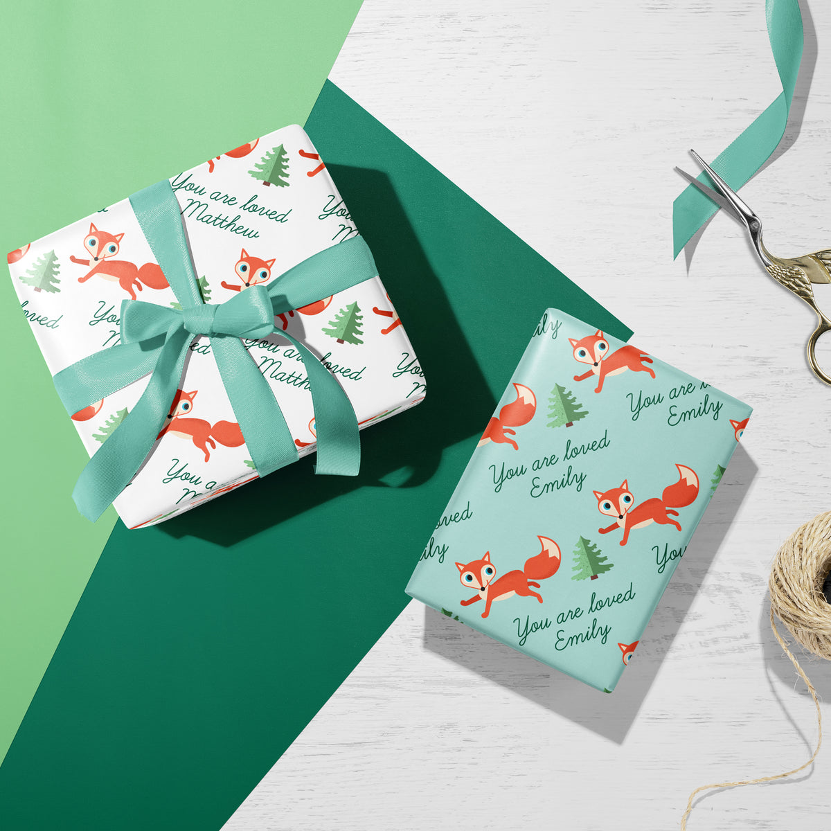 Fox Personalized Gift Wrapping Paper - WHITE