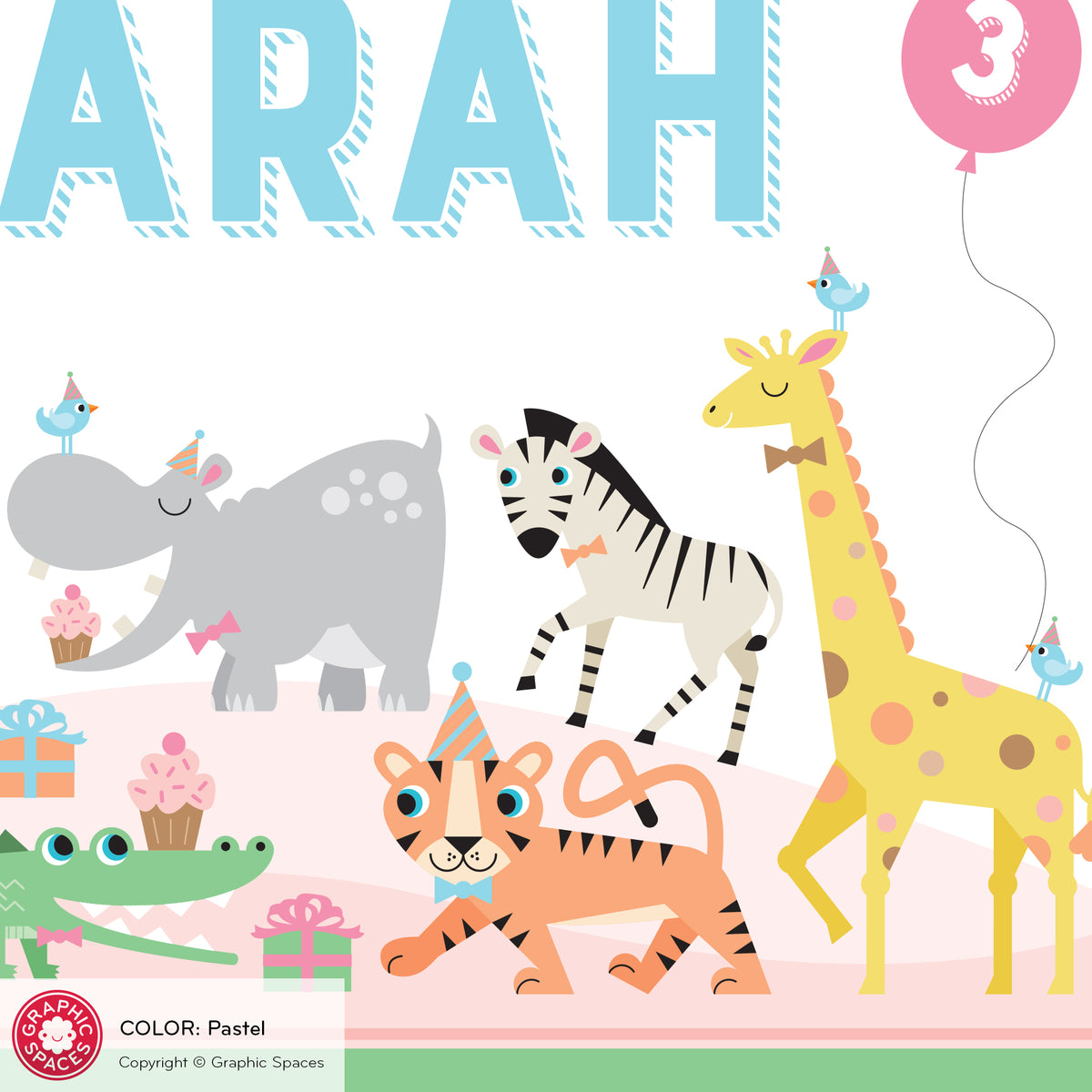 Safari Jungle Animal Birthday Party Banner, Personalized - PASTEL