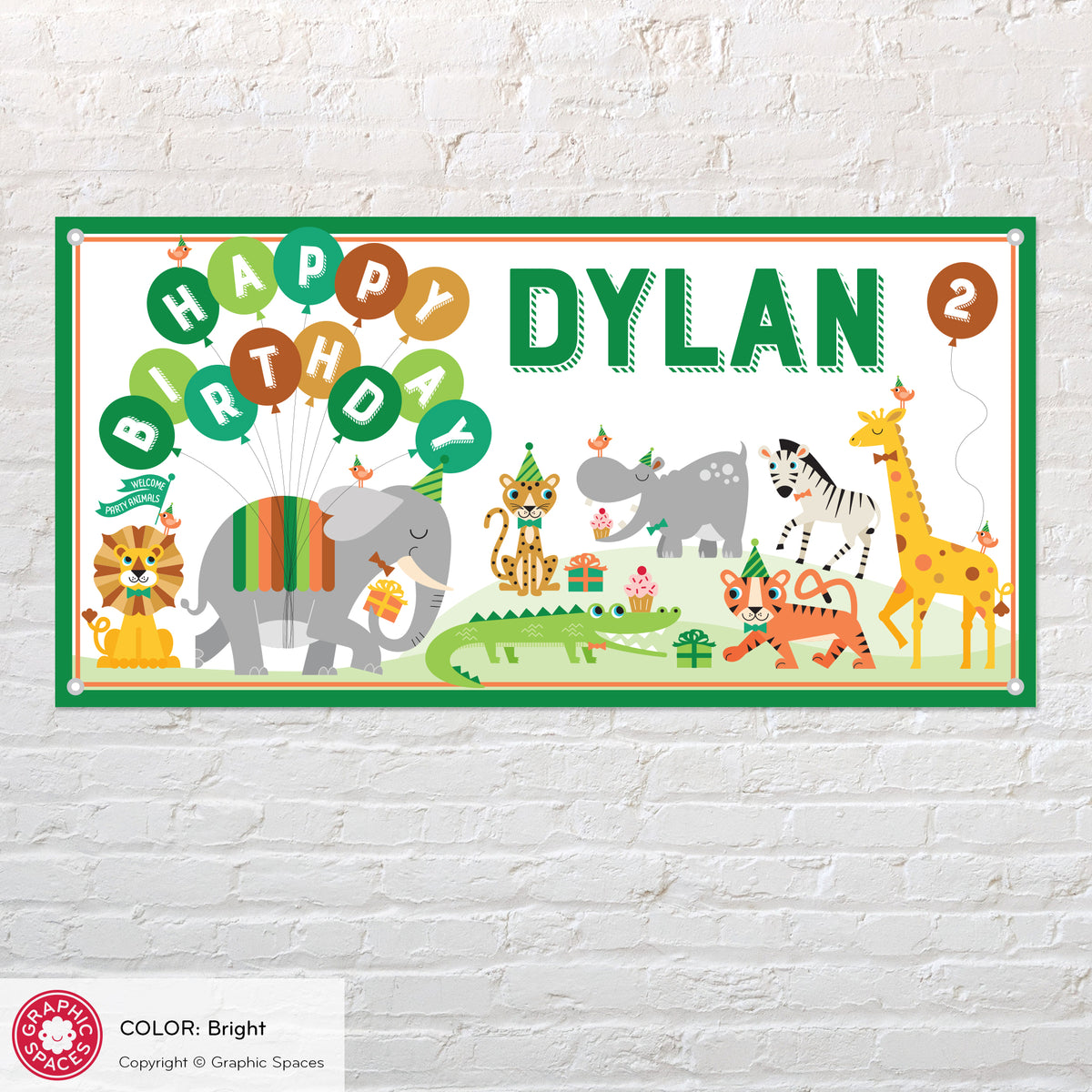 Safari Jungle Animal Birthday Party Banner, Personalized - BRIGHT