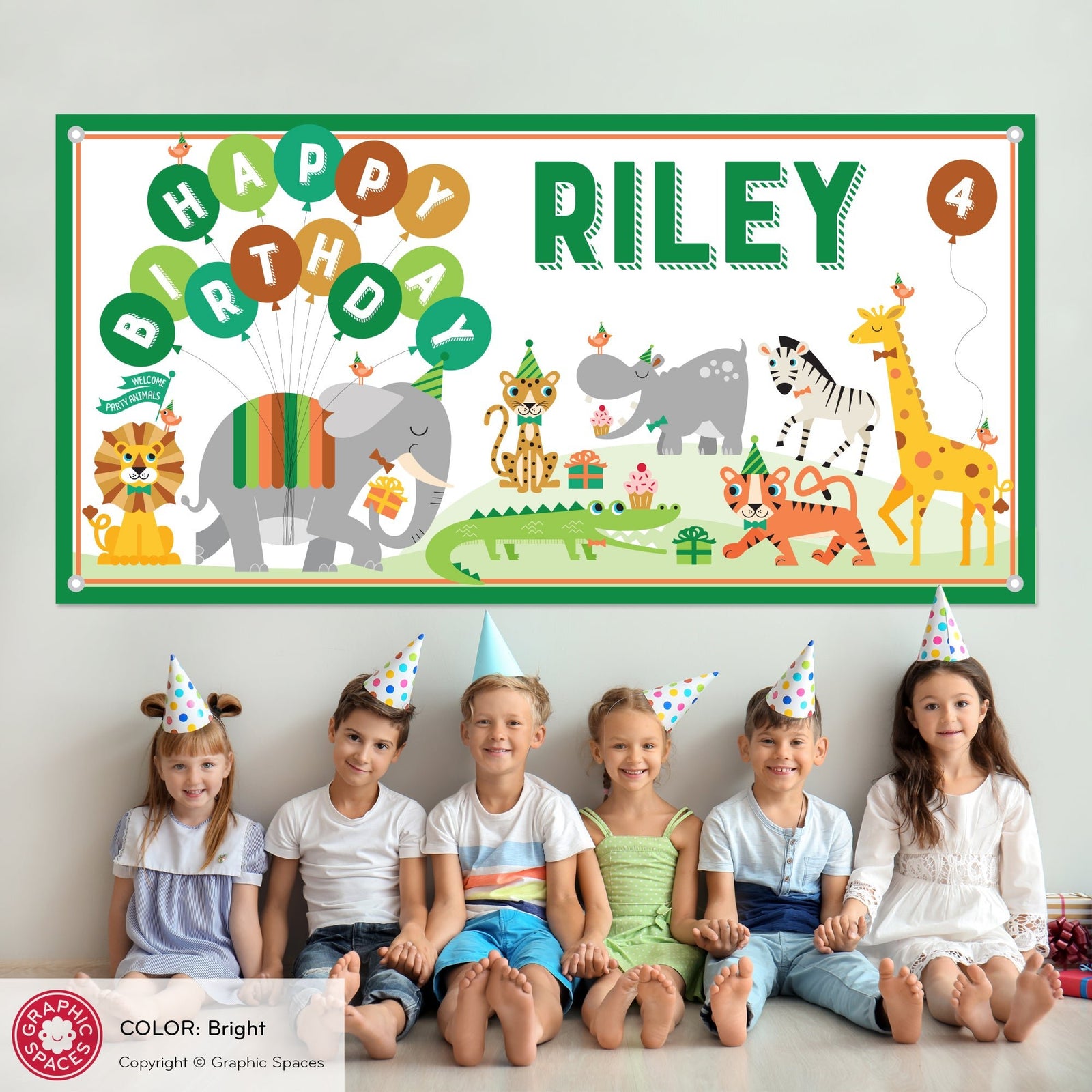 Kids Banner - Safari Jungle Birthday Party (Personalized, Bright) - Graphic Spaces