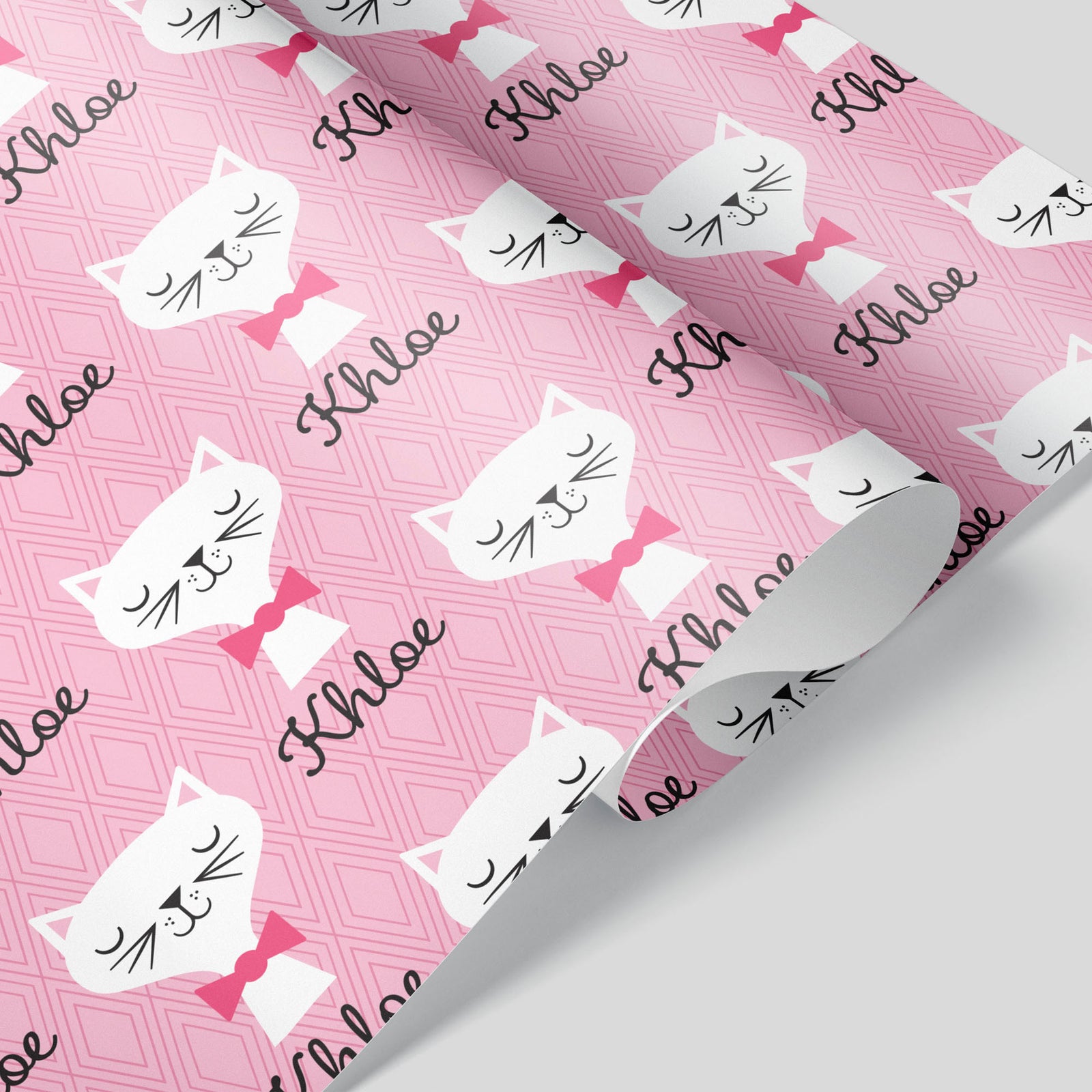 Kitty Wrapping Paper - Retro Cat (Personalized, Pink) - Graphic Spaces