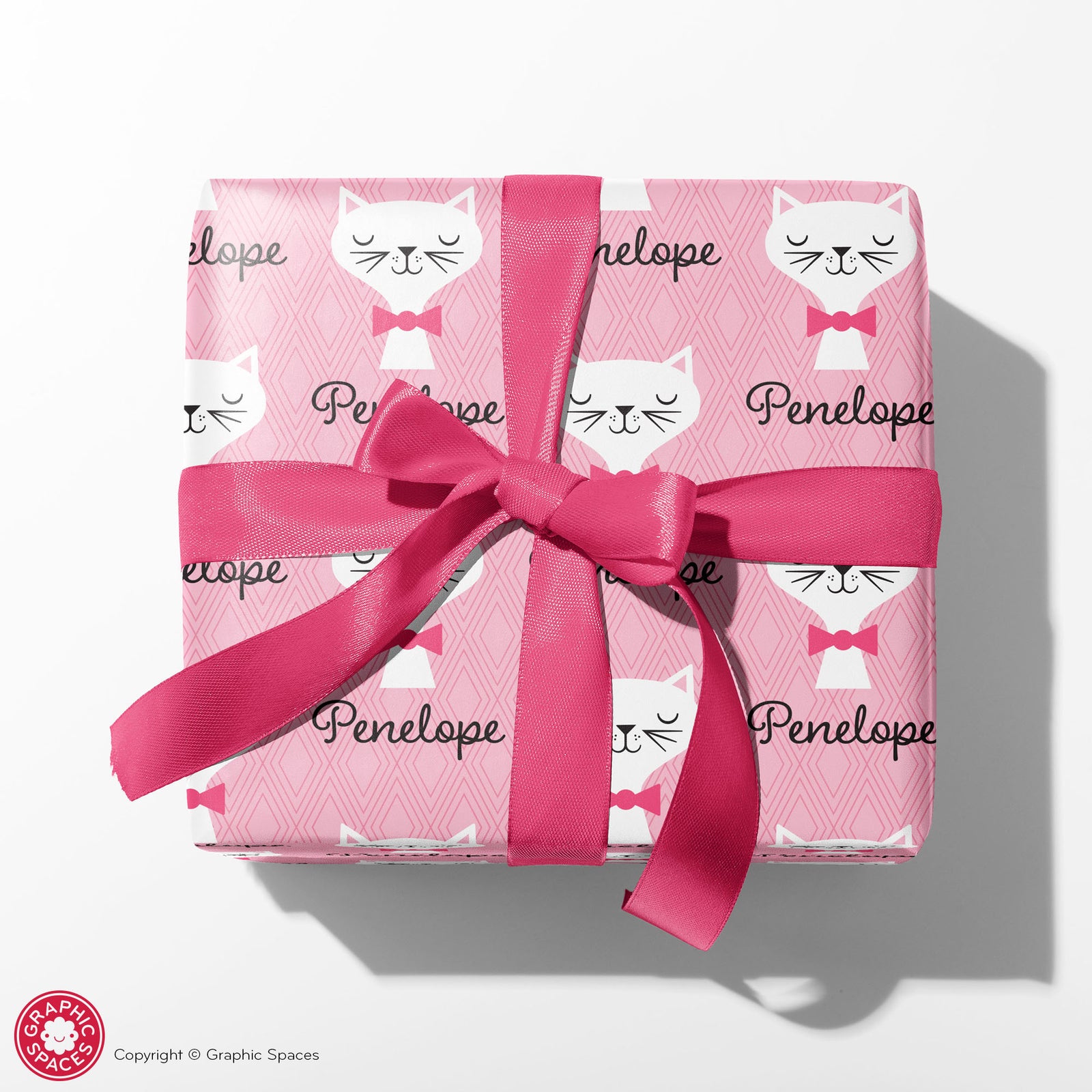 Kitty Wrapping Paper - Retro Cat (Personalized, Pink) - Graphic Spaces