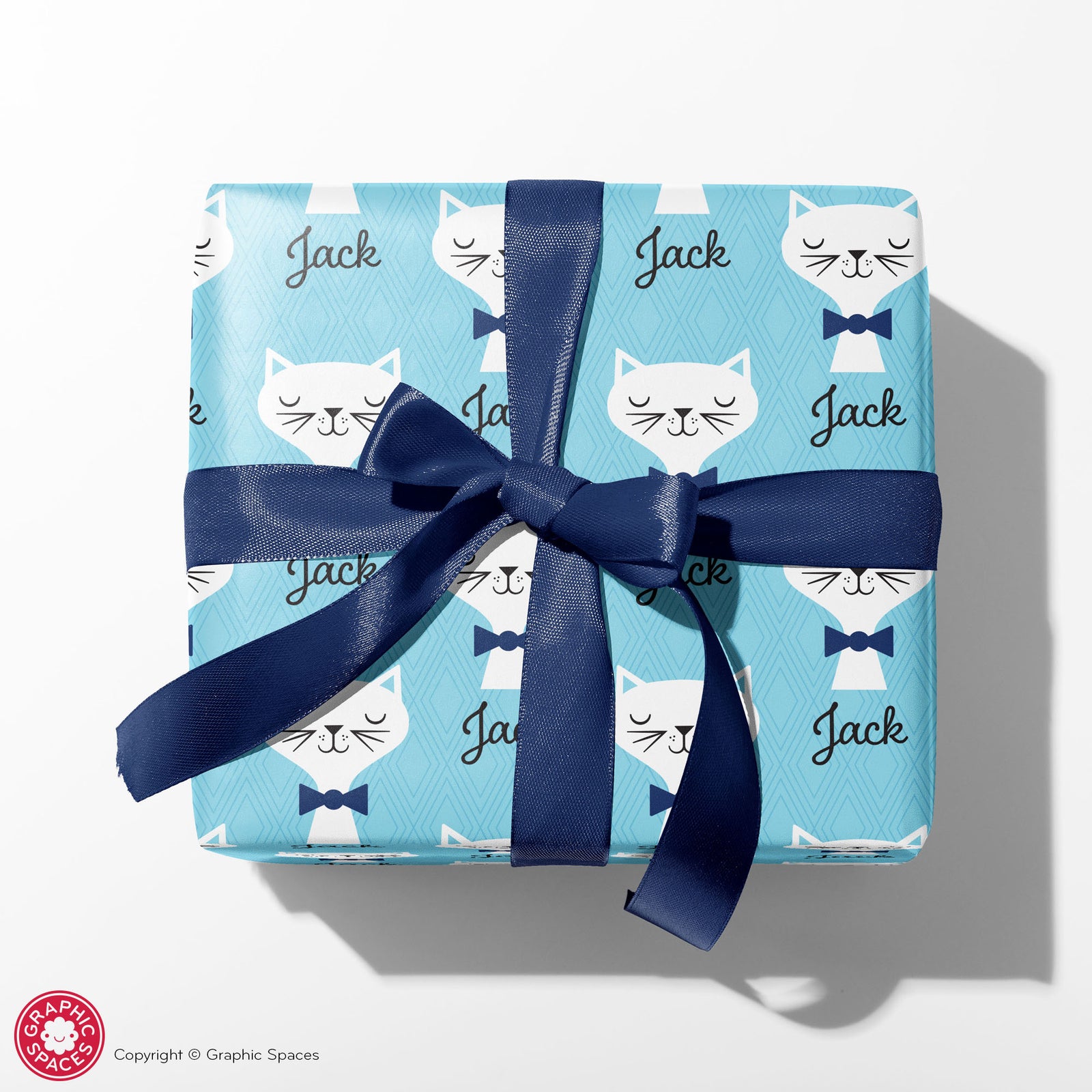 Wrapping Paper - Retro Cat (Personalized, Blue) 