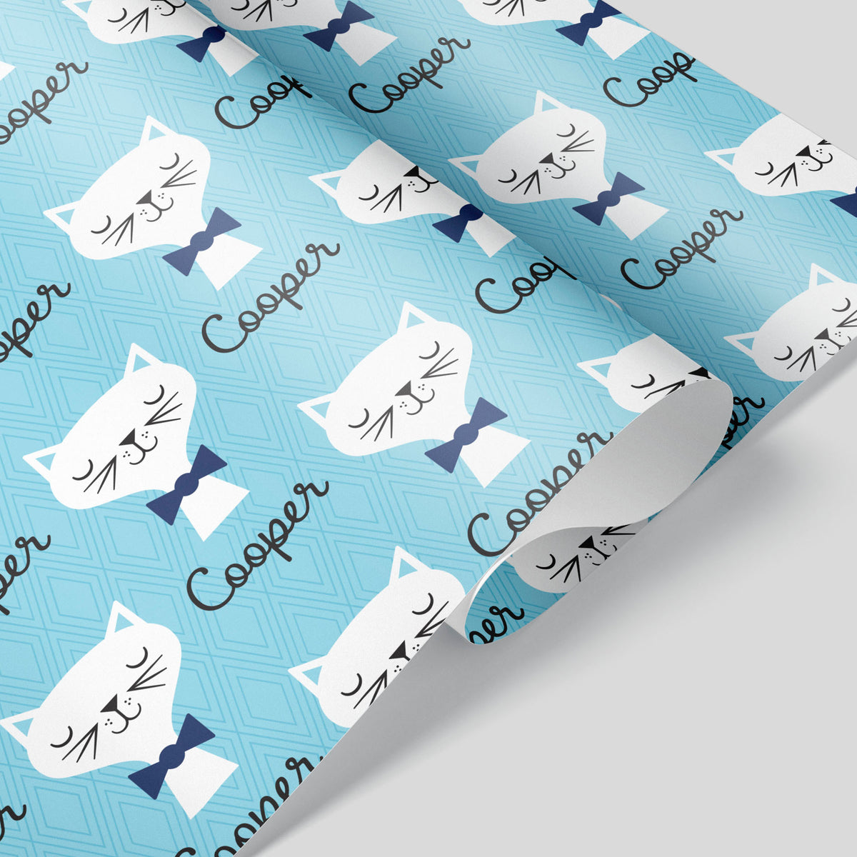 Cat Personalized Wrapping Paper - BLUE