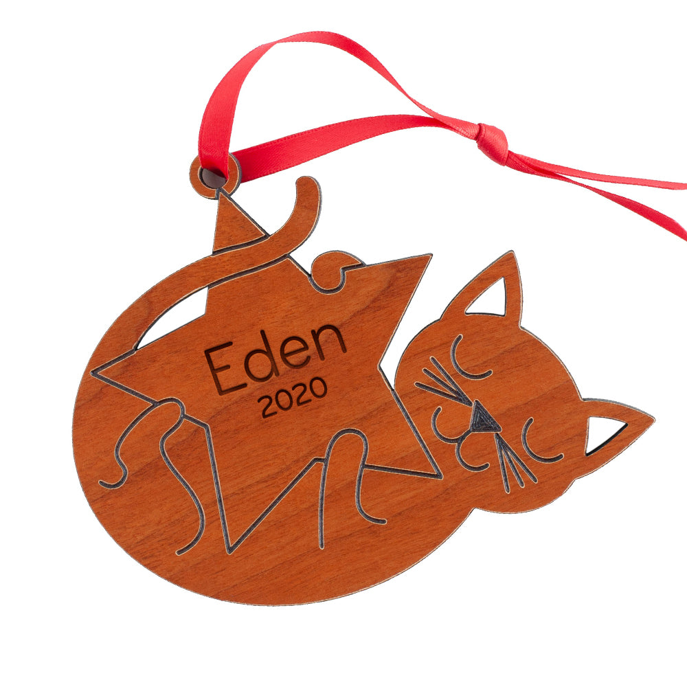 Christmas Ornament - Wood Cat (personalized)