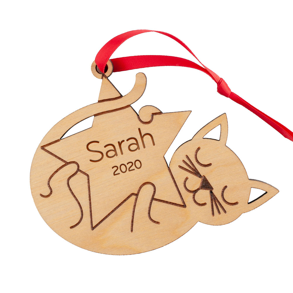 Christmas Ornament - Wood Cat (personalized)