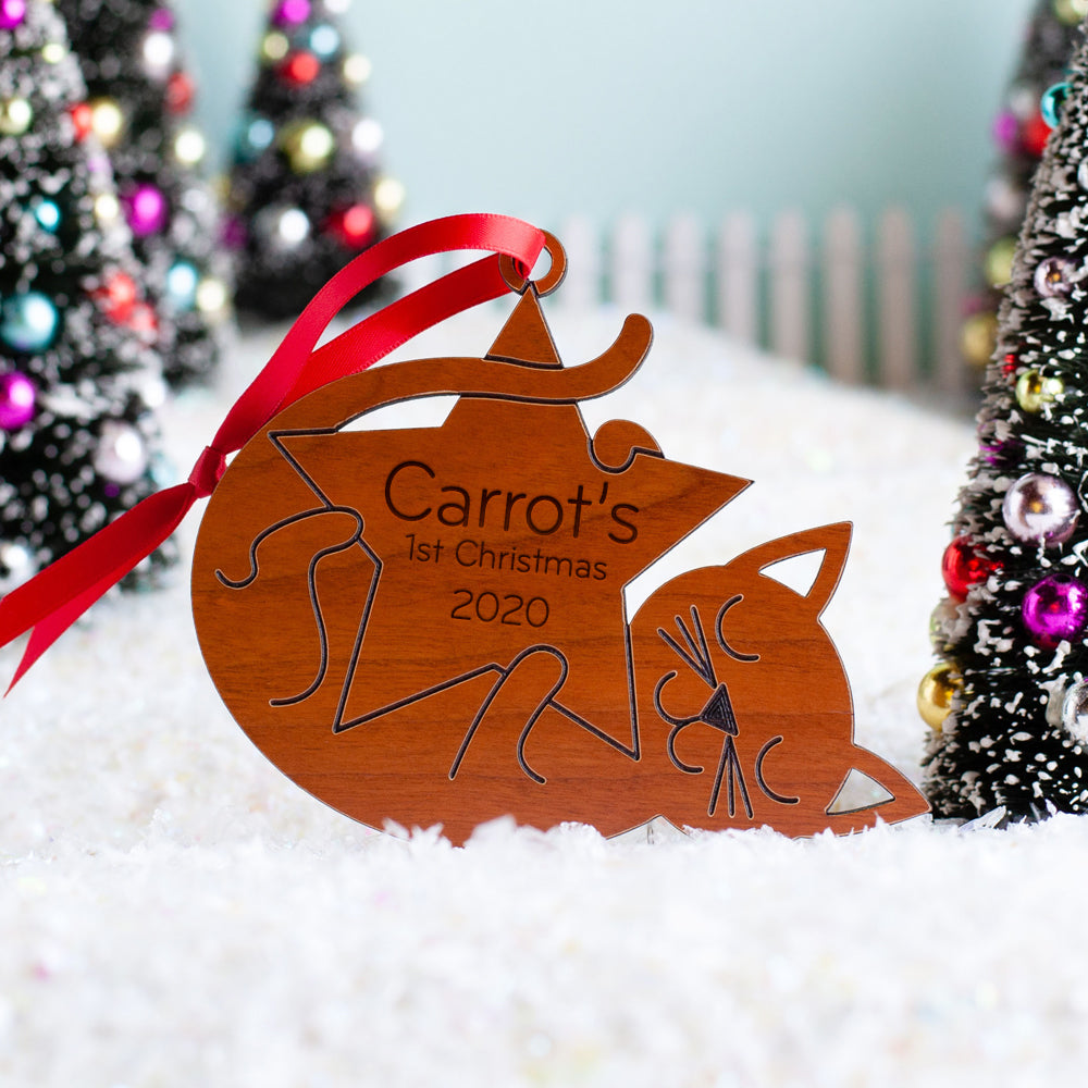 Christmas Ornament - Wood Cat (personalized)