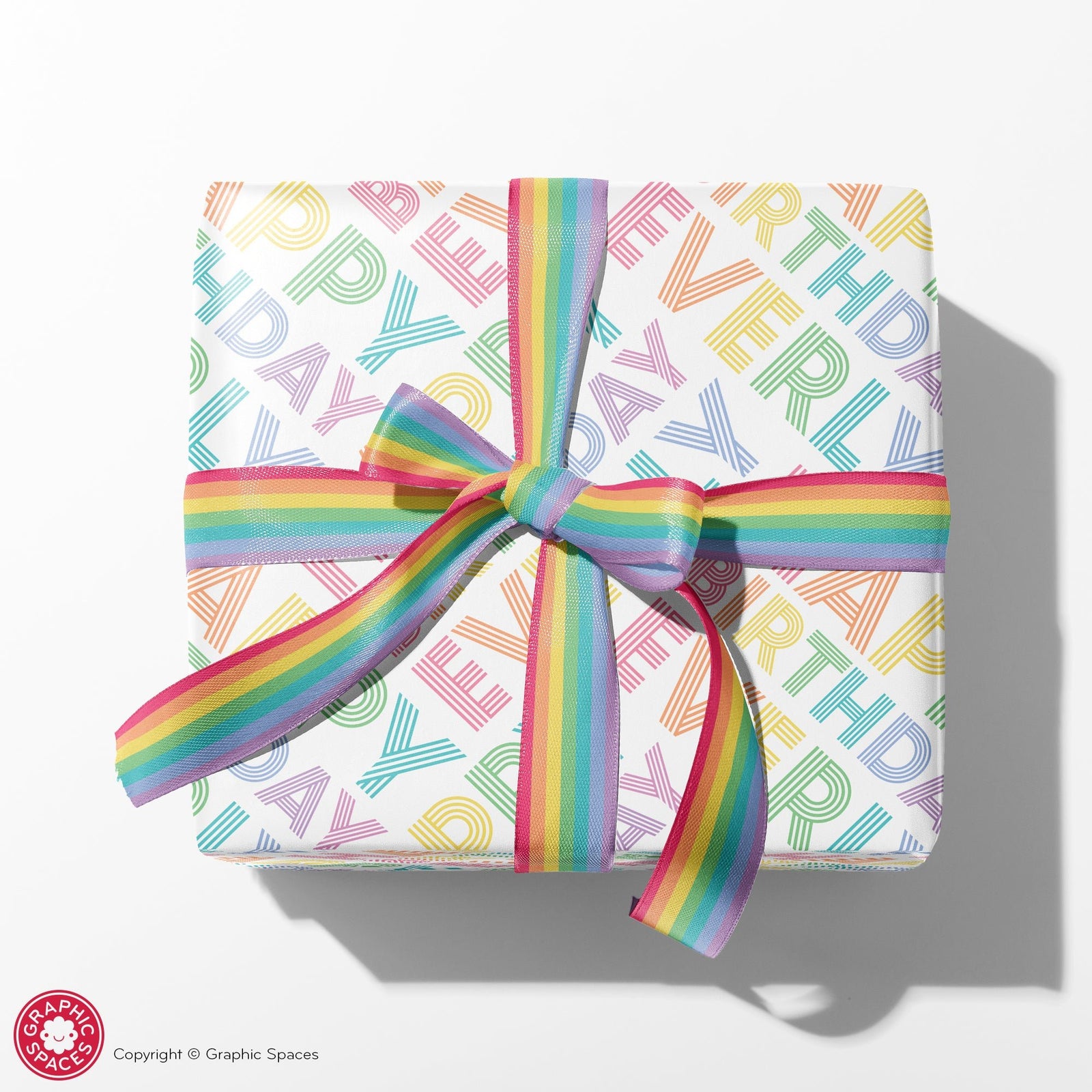 Wrapping Paper - Multiline Rainbow Birthday (Personalized) - Graphic Spaces
